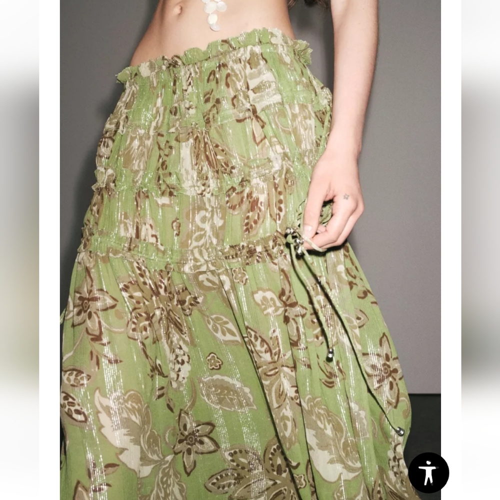 Zara Foral Green Midi Skirt - Picture 5 of 7